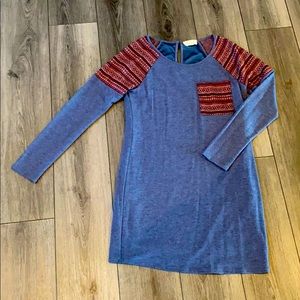 Navy blue long sleeved shirt dress w/ pocket